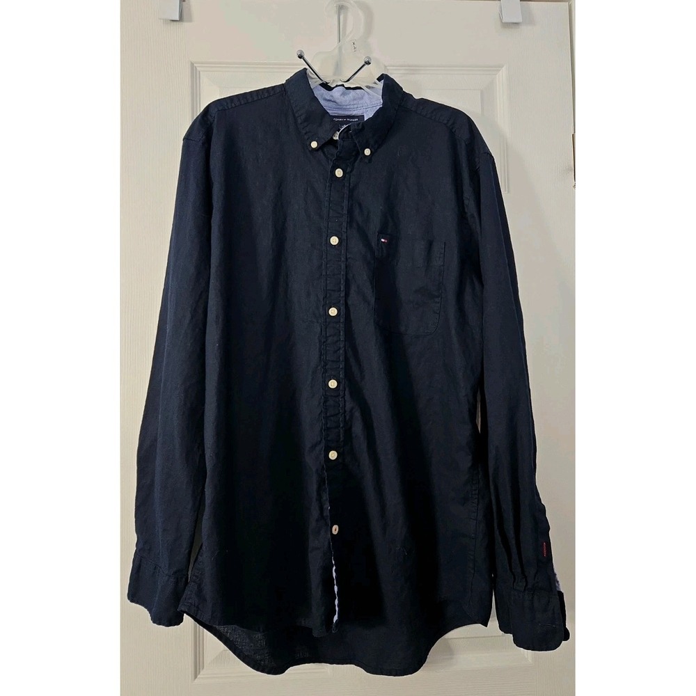 Tommy HILFIGER Mens Size XlT Long Slv Navy Blue Button-down Shirt